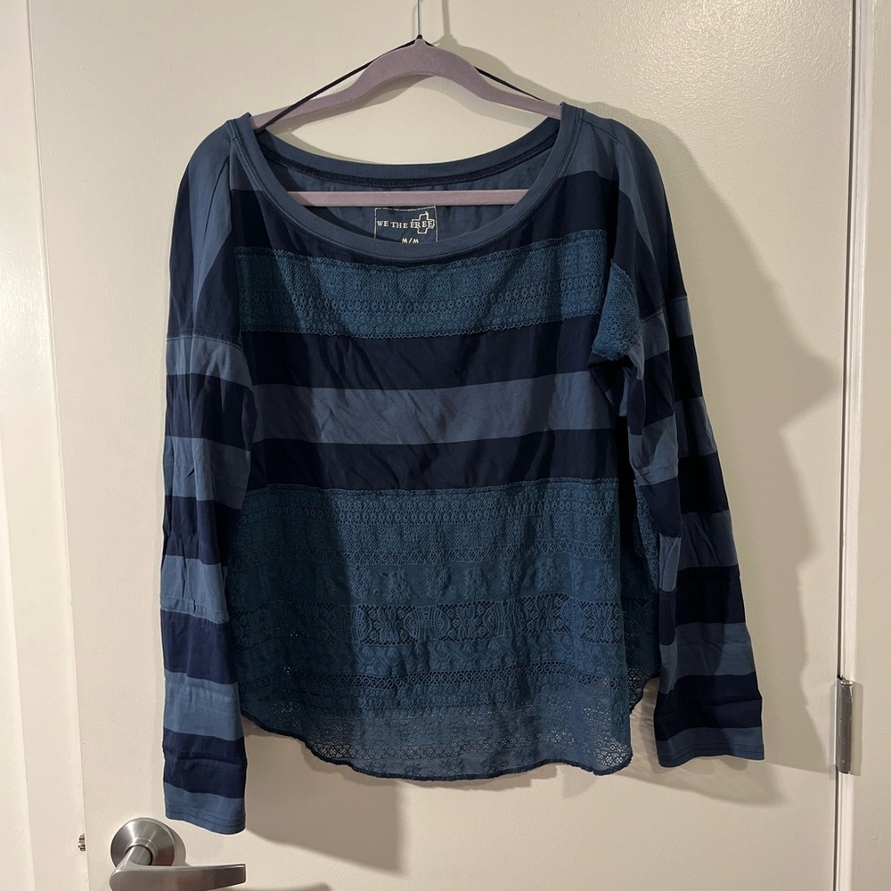 We The Free Women's Blue Striped Lace Top